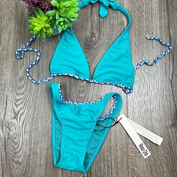 NWT Rosa Cha Bikini Teal Braided Cheeky Bottom Medium Brazil - Picture 1 of 8